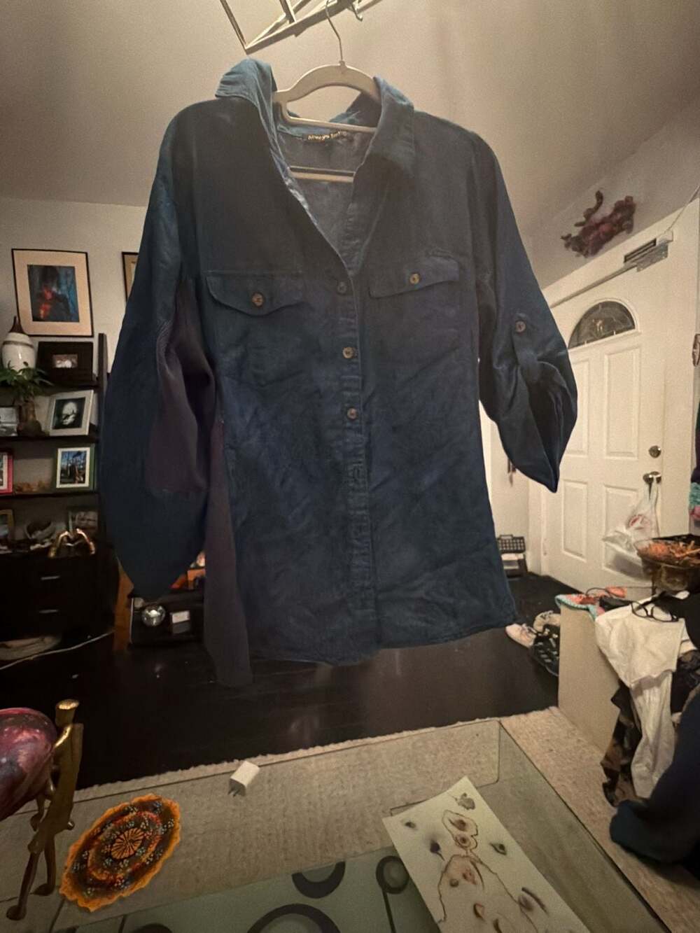 Always Indigo Women's Denim-Look Button-Up Shirt with Ribbed Contrast Side Panel